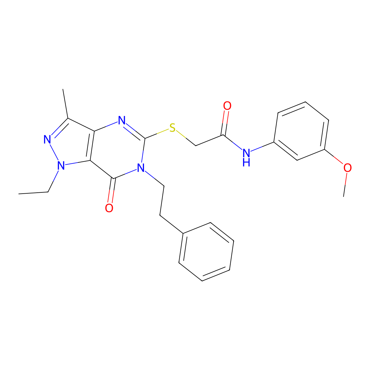2-{[1-ethyl-3-methyl-7-oxo-6-(2-phenylethyl)-1H,6H,7H-pyrazolo[4,3-d]pyrimidin-5-yl]sulfanyl}-N-(3-methoxyphenyl)acetamide molecular structure, CAS 1326926-92-4