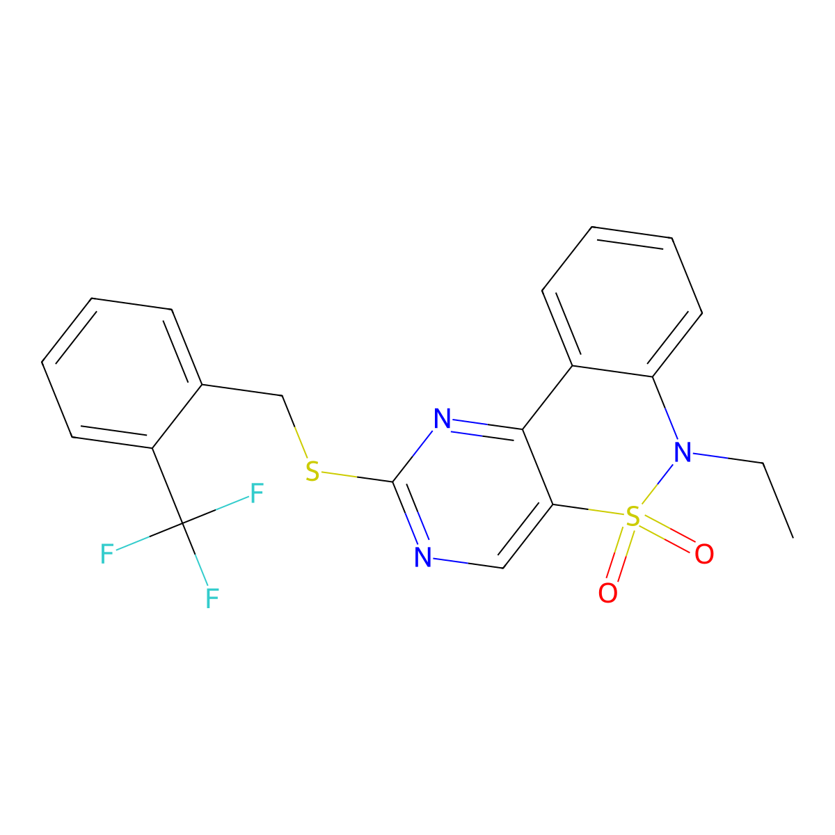 6-ethyl-2-{[2-(trifluoromethyl)benzyl]sulfanyl}-6H-pyrimido[5,4-c][2,1]benzothiazine 5,5-dioxide molecular structure, CAS 1326927-12-1