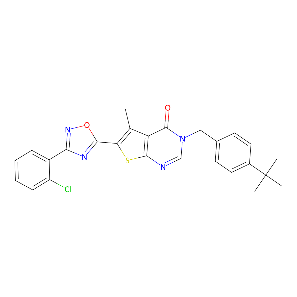 3-(4-tert-butylbenzyl)-6-[3-(2-chlorophenyl)-1,2,4-oxadiazol-5-yl]-5-methylthieno[2,3-d]pyrimidin-4(3H)-one molecular structure, CAS 1326927-56-3