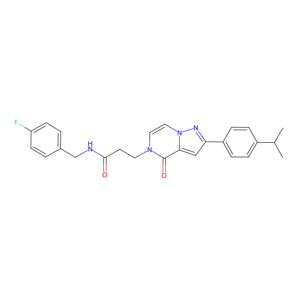 N-(4-fluorobenzyl)-3-{4-oxo-2-[4-(propan-2-yl)phenyl]pyrazolo[1,5-a]pyrazin-5(4H)-yl}propanamide molecular structure, CAS 1326928-89-5