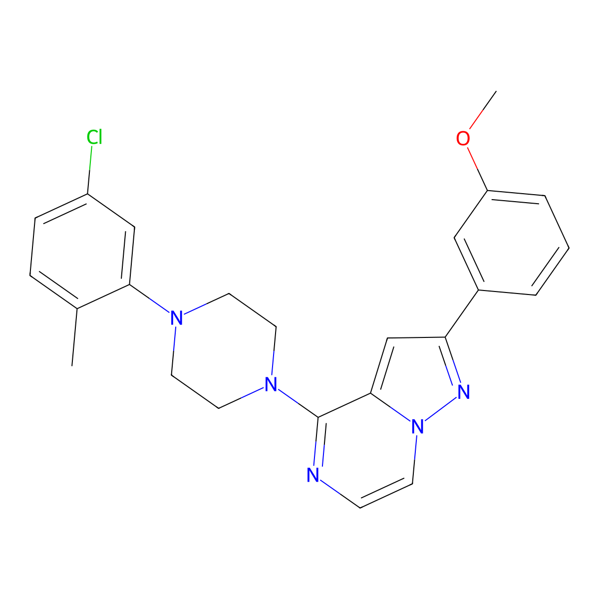 4-(4-(5-Chloro-2-methylphenyl)piperazin-1-yl)-2-(3-methoxyphenyl)pyrazolo[1,5-a]pyrazine molecular structure, CAS 1326929-25-2