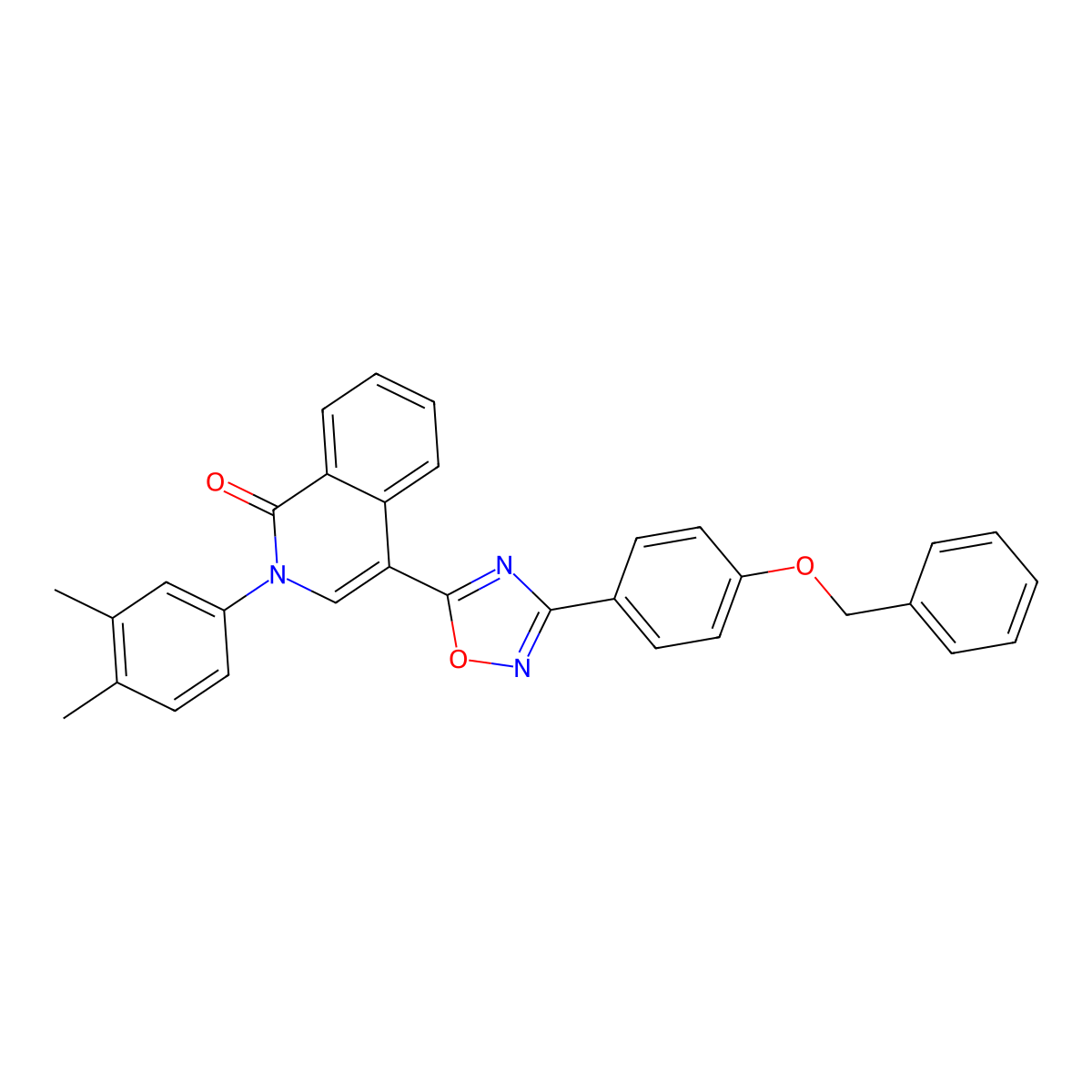 4-{3-[4-(benzyloxy)phenyl]-1,2,4-oxadiazol-5-yl}-2-(3,4-dimethylphenyl)isoquinolin-1(2H)-one molecular structure, CAS 1326929-54-7