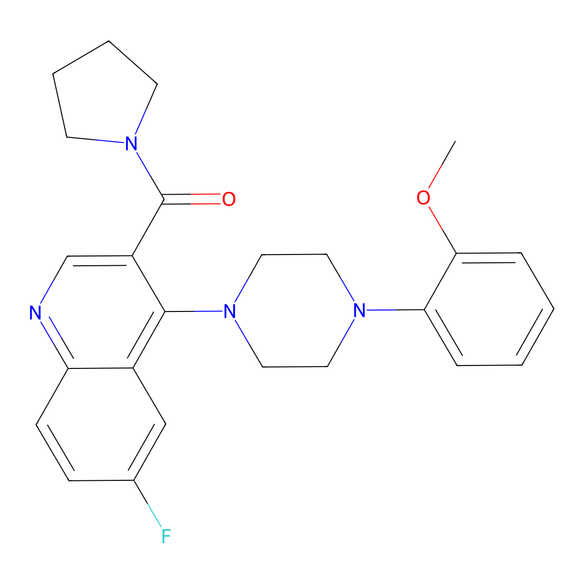 (6-Fluoro-4-(4-(2-methoxyphenyl)piperazin-1-yl)quinolin-3-yl)(pyrrolidin-1-yl)methanone molecular structure, CAS 1326929-99-0