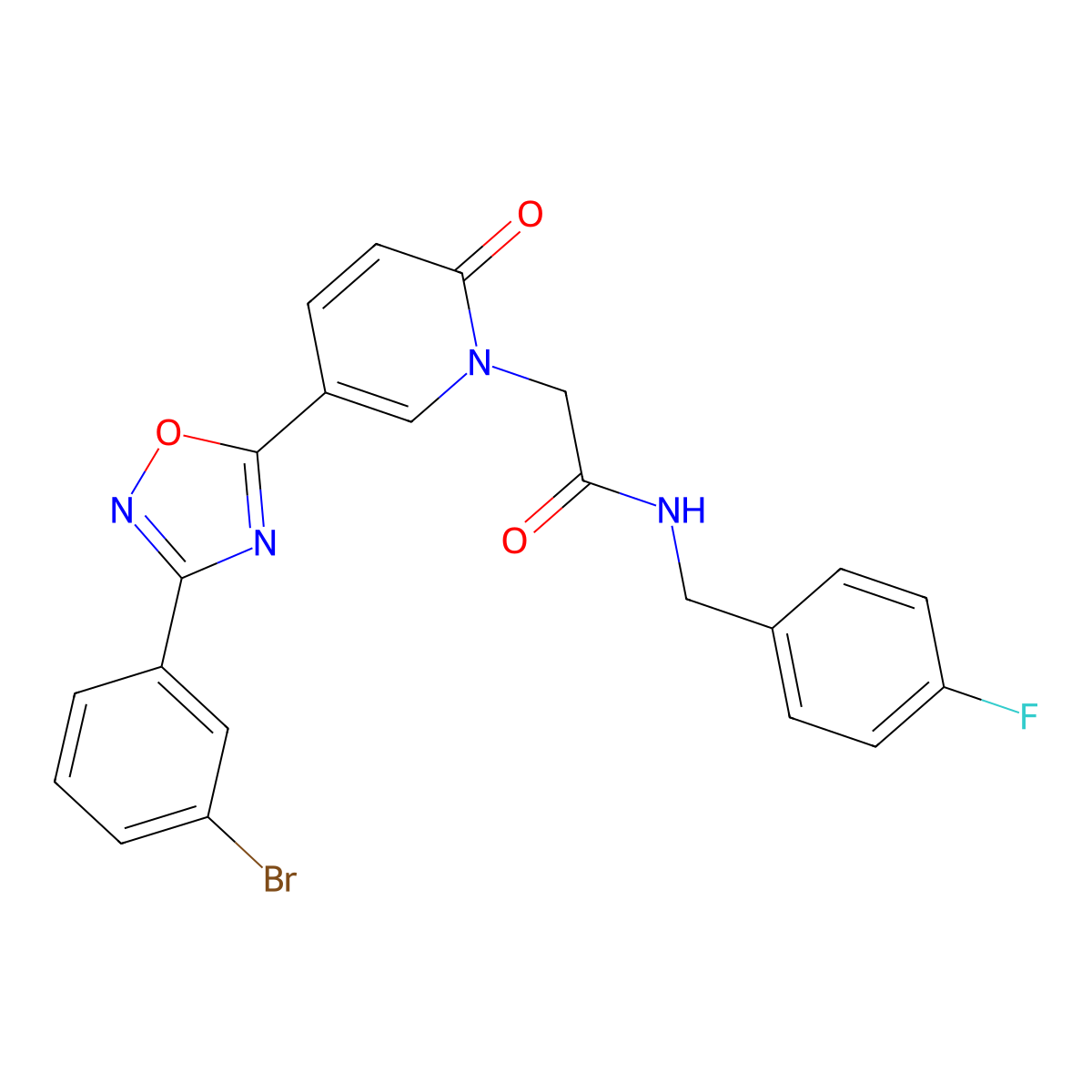 2-(5-(3-(3-bromophenyl)-1,2,4-oxadiazol-5-yl)-2-oxopyridin-1(2H)-yl)-N-(4-fluorobenzyl)acetamide molecular structure, CAS 1326930-12-4