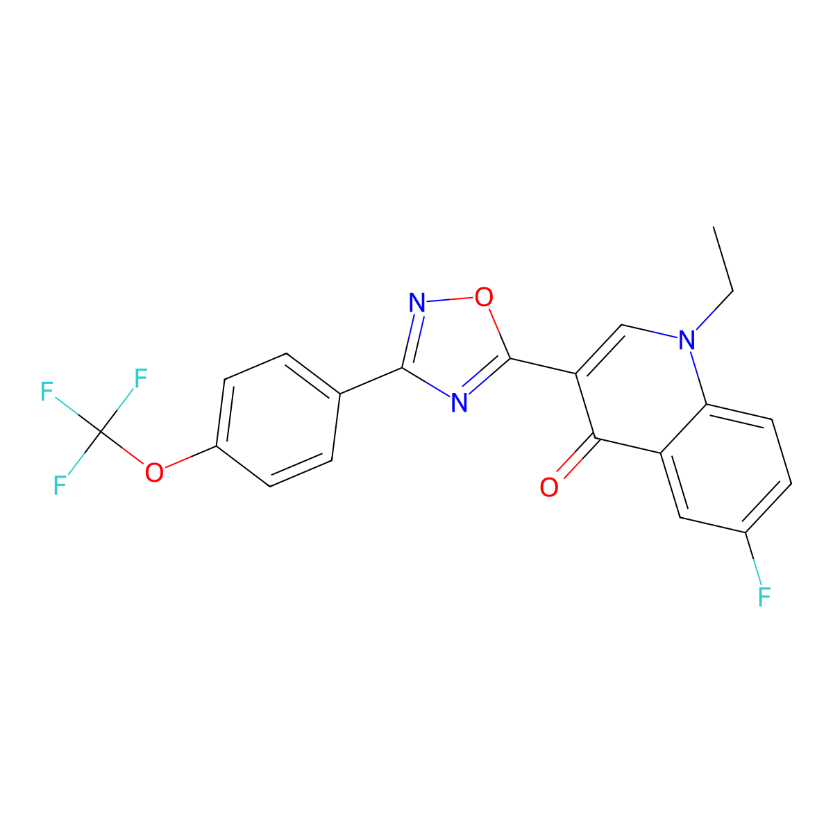 1-ethyl-6-fluoro-3-{3-[4-(trifluoromethoxy)phenyl]-1,2,4-oxadiazol-5-yl}quinolin-4(1H)-one molecular structure, CAS 1326930-72-6