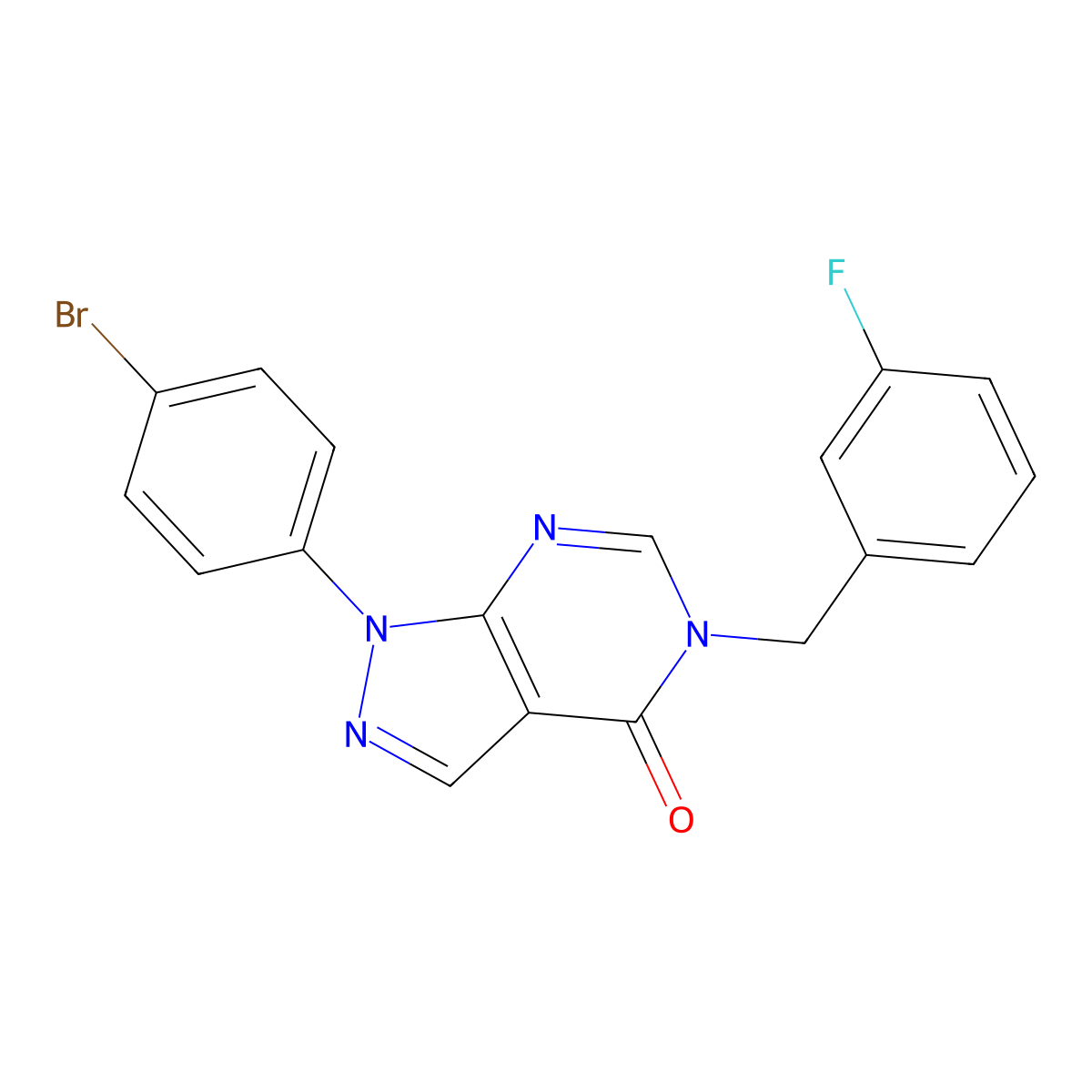 1-(4-bromophenyl)-5-(3-fluorobenzyl)-1,5-dihydro-4H-pyrazolo[3,4-d]pyrimidin-4-one molecular structure, CAS 1326931-10-5