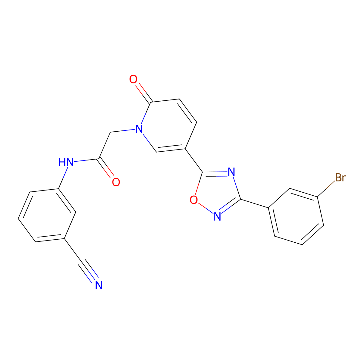 2-(5-(3-(3-bromophenyl)-1,2,4-oxadiazol-5-yl)-2-oxopyridin-1(2H)-yl)-N-(3-cyanophenyl)acetamide molecular structure, CAS 1326931-44-5
