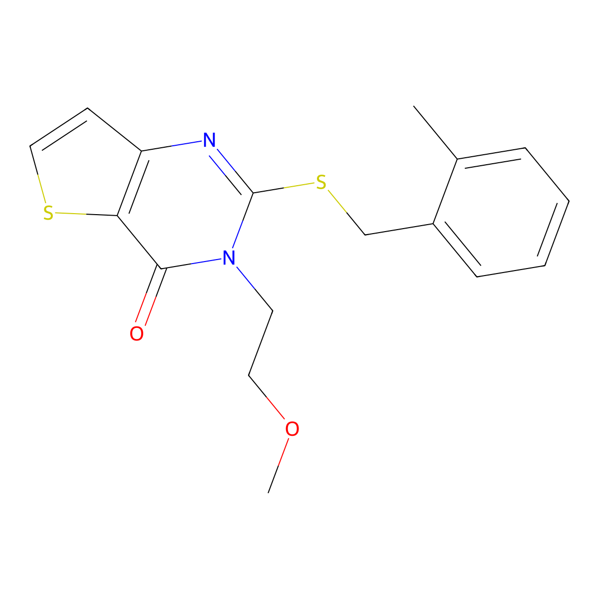 3-(2-methoxyethyl)-2-[(2-methylbenzyl)sulfanyl]thieno[3,2-d]pyrimidin-4(3H)-one molecular structure, CAS 1326932-61-9