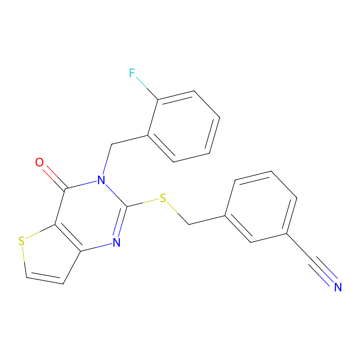 3-({[3-(2-Fluorobenzyl)-4-oxo-3,4-dihydrothieno[3,2-d]pyrimidin-2-yl]sulfanyl}methyl)benzonitrile molecular structure, CAS 1326932-66-4