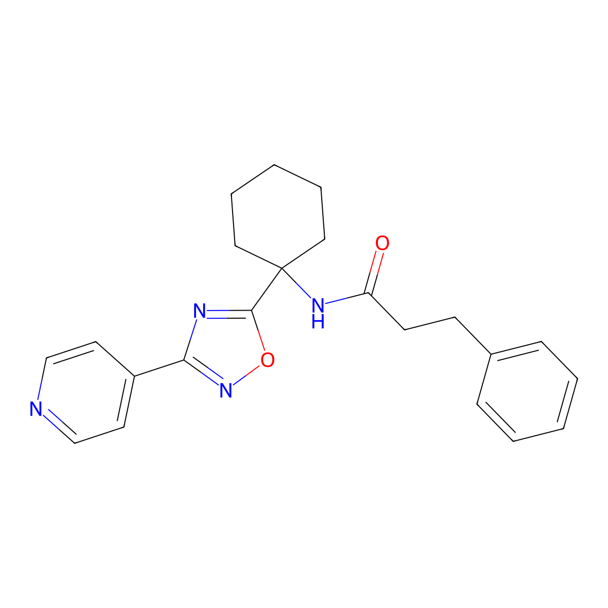 3-phenyl-N-(1-(3-(pyridin-4-yl)-1,2,4-oxadiazol-5-yl)cyclohexyl)propanamide molecular structure, CAS 1326933-49-6