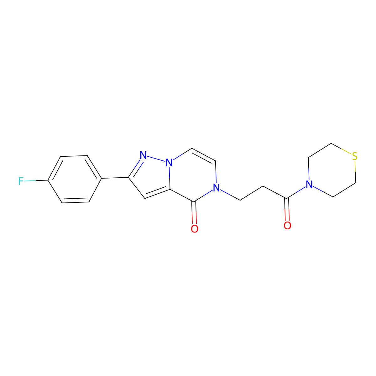 2-(4-fluorophenyl)-5-[3-oxo-3-(thiomorpholin-4-yl)propyl]-4H,5H-pyrazolo[1,5-a]pyrazin-4-one molecular structure, CAS 1326935-32-3