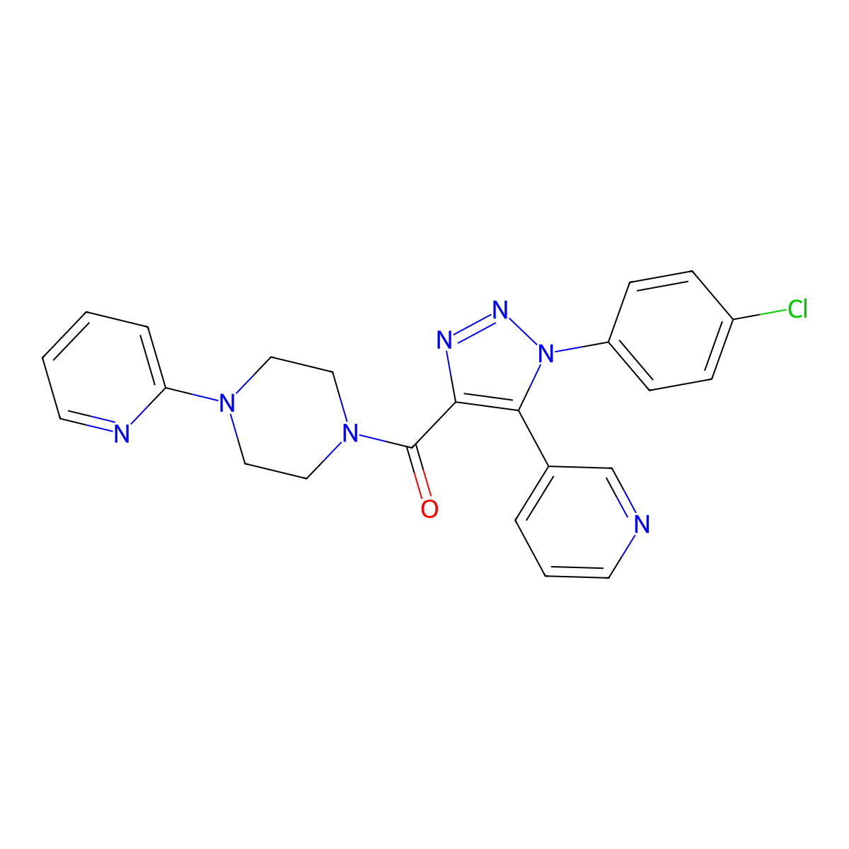 (1-(4-chlorophenyl)-5-(pyridin-3-yl)-1H-1,2,3-triazol-4-yl)(4-(pyridin-2-yl)piperazin-1-yl)methanone molecular structure, CAS 1326935-94-7