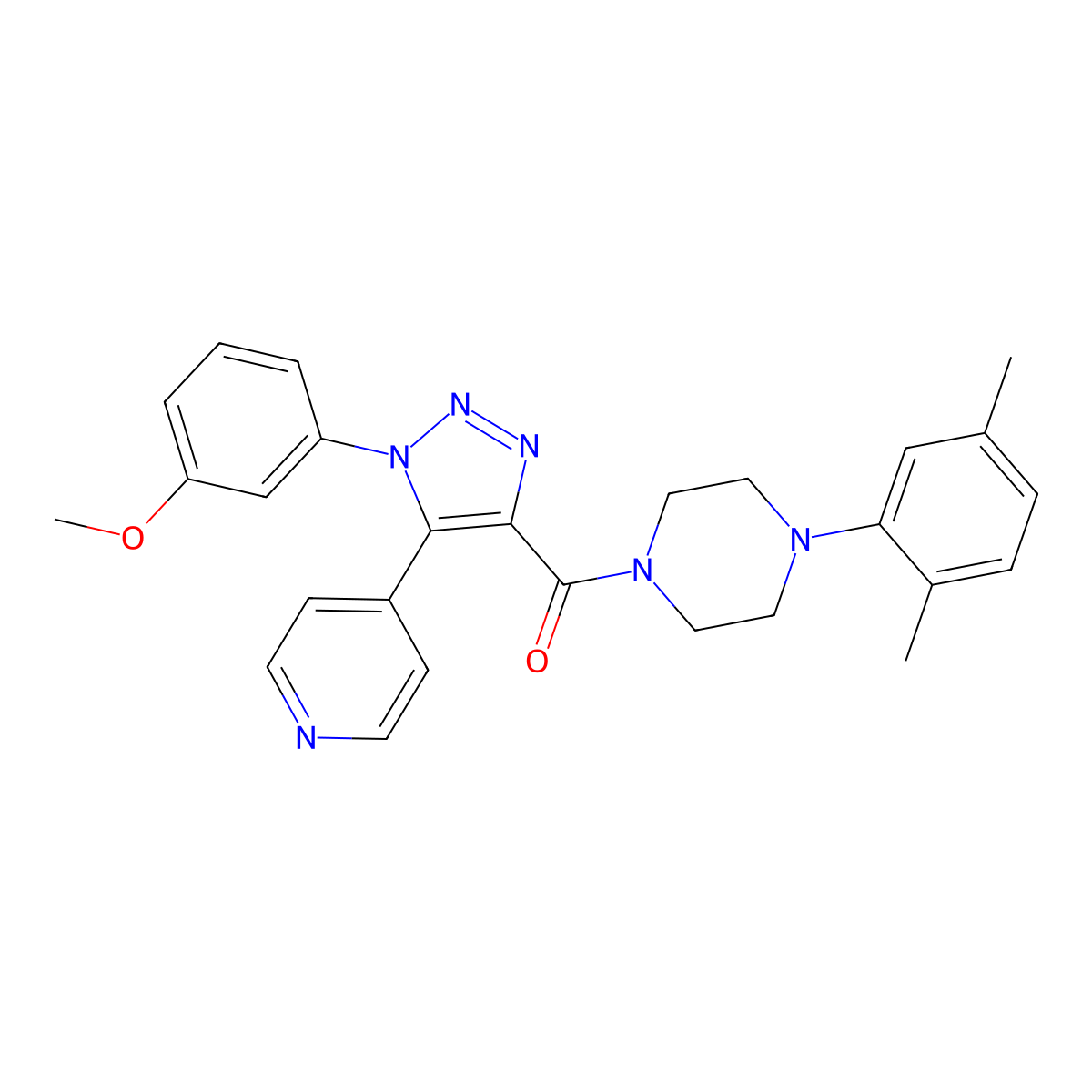 (4-(2,5-dimethylphenyl)piperazin-1-yl)(1-(3-methoxyphenyl)-5-(pyridin-4-yl)-1H-1,2,3-triazol-4-yl)methanone molecular structure, CAS 1326935-97-0