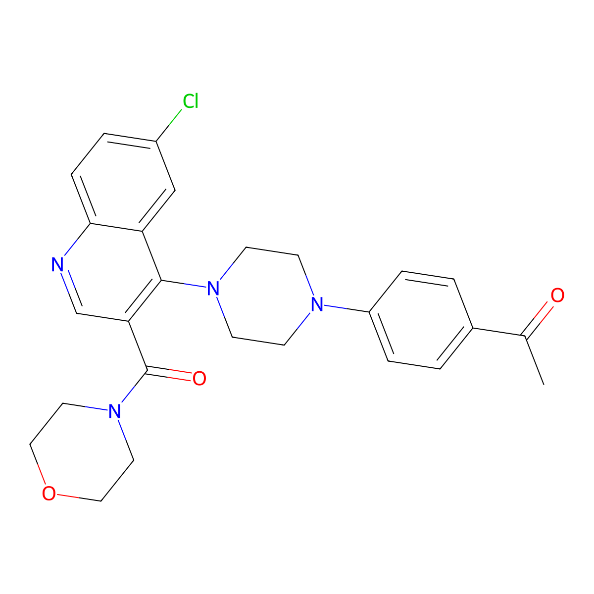 1-(4-{4-[6-Chloro-3-(morpholin-4-ylcarbonyl)quinolin-4-yl]piperazin-1-yl}phenyl)ethanone molecular structure, CAS 1326936-02-0