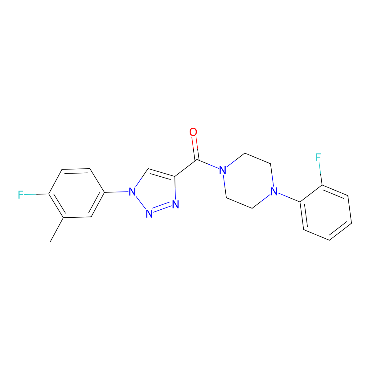 (1-(4-fluoro-3-methylphenyl)-1H-1,2,3-triazol-4-yl)(4-(2-fluorophenyl)piperazin-1-yl)methanone molecular structure, CAS 1326936-24-6