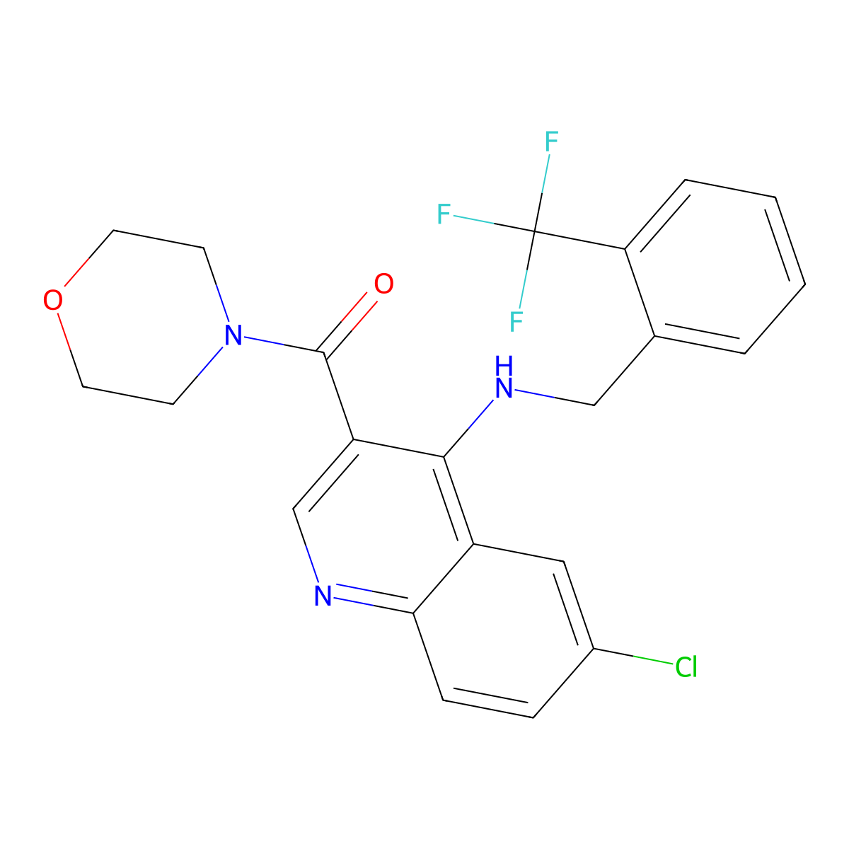 (6-Chloro-4-{[2-(trifluoromethyl)benzyl]amino}quinolin-3-yl)(morpholin-4-yl)methanone molecular structure, CAS 1326936-25-7