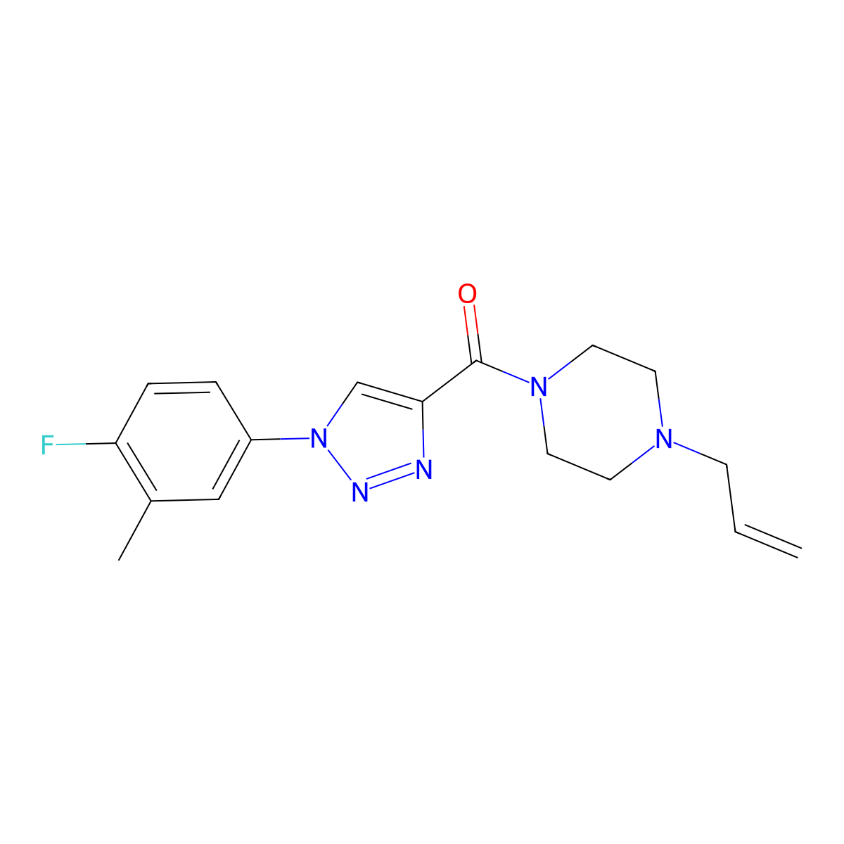 [1-(4-fluoro-3-methylphenyl)-1H-1,2,3-triazol-4-yl][4-(prop-2-en-1-yl)piperazin-1-yl]methanone molecular structure, CAS 1326936-27-9