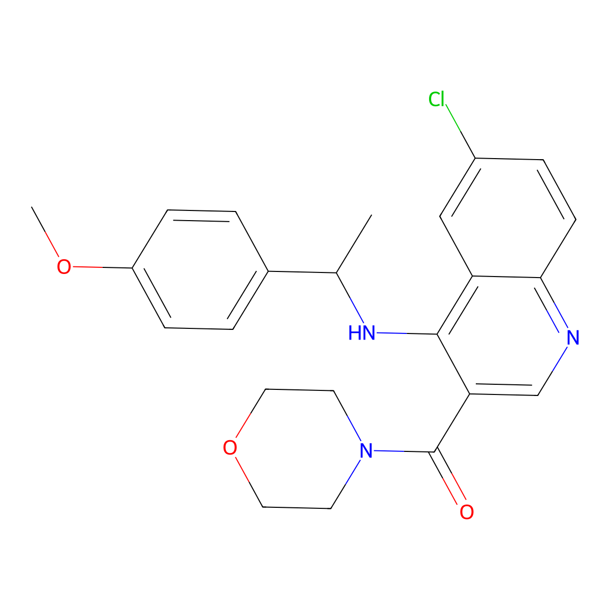 (6-Chloro-4-{[1-(4-methoxyphenyl)ethyl]amino}quinolin-3-yl)(morpholin-4-yl)methanone molecular structure, CAS 1326936-28-0