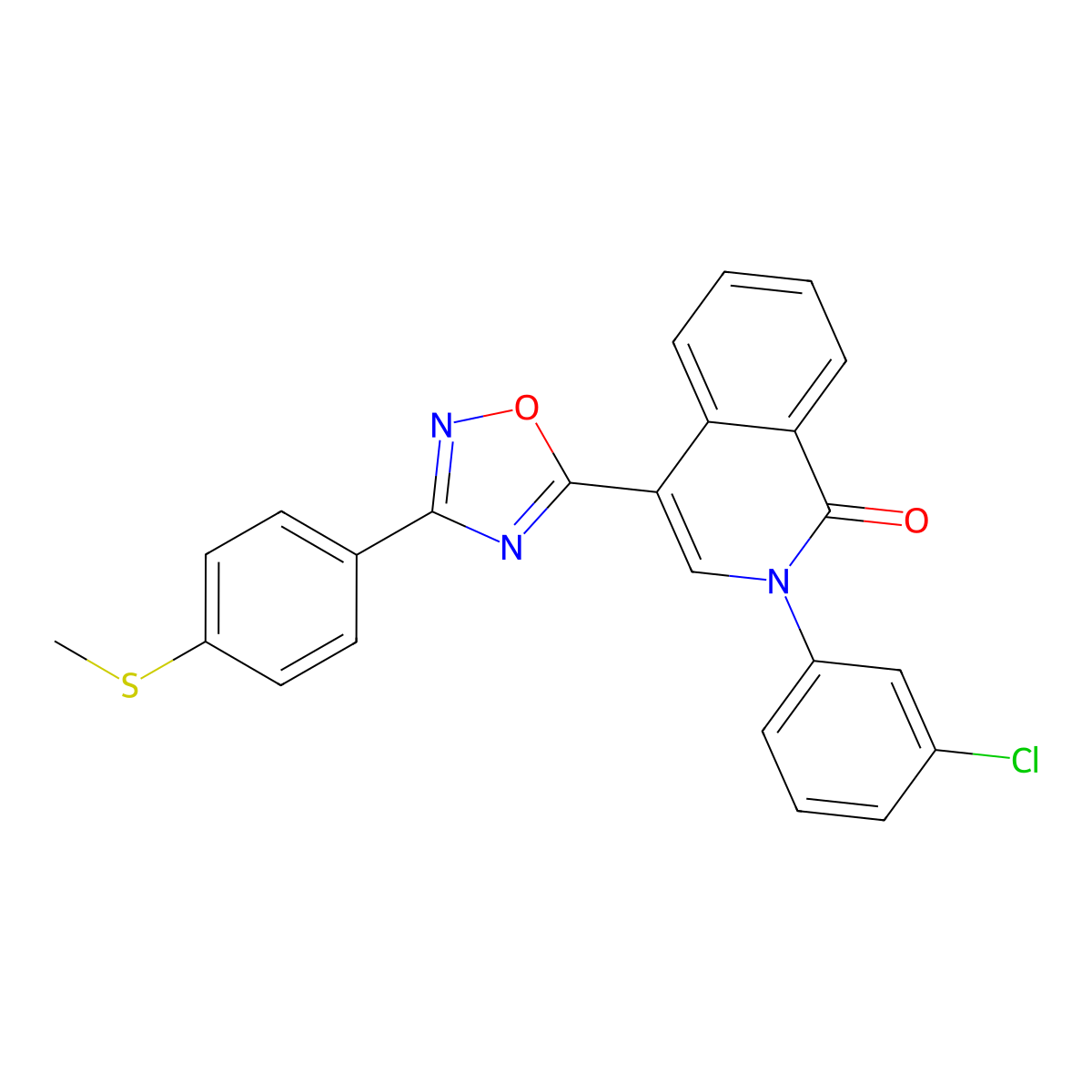 2-(3-chlorophenyl)-4-{3-[4-(methylsulfanyl)phenyl]-1,2,4-oxadiazol-5-yl}isoquinolin-1(2H)-one molecular structure, CAS 1326937-31-8