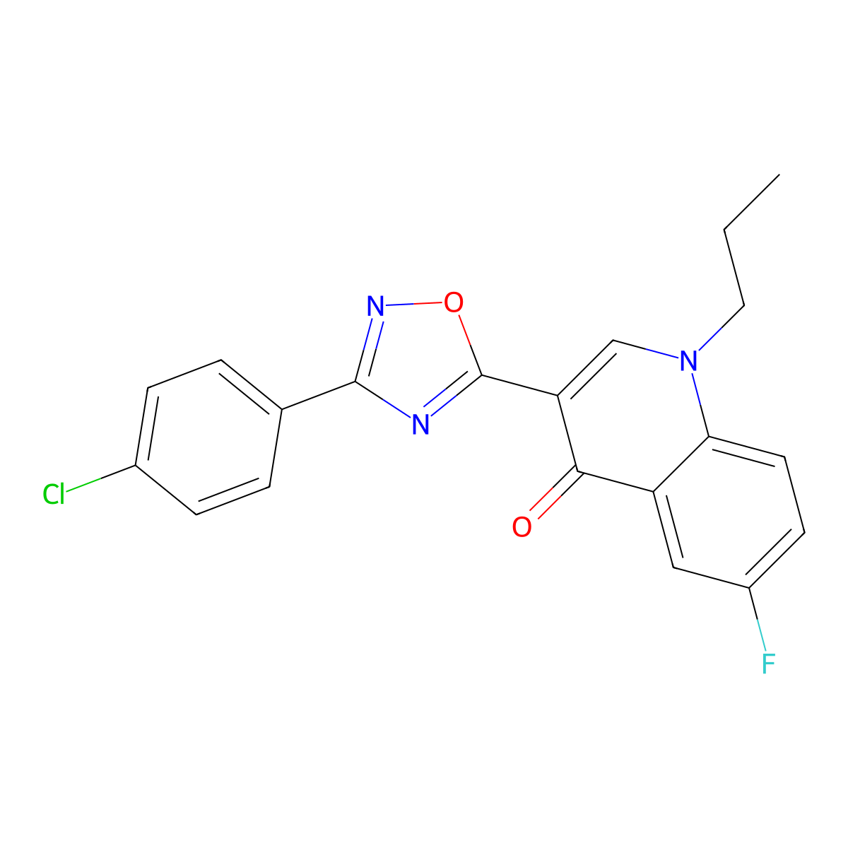 3-[3-(4-chlorophenyl)-1,2,4-oxadiazol-5-yl]-6-fluoro-1-propylquinolin-4(1H)-one molecular structure, CAS 1326937-36-3
