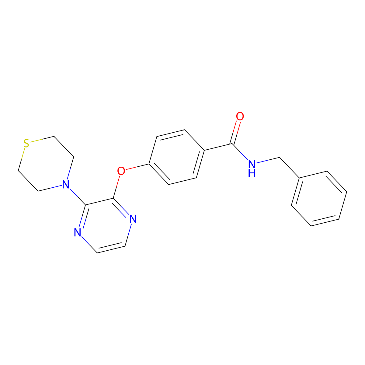 N-benzyl-4-[(3-thiomorpholin-4-ylpyrazin-2-yl)oxy]benzamide molecular structure, CAS 1326938-82-2