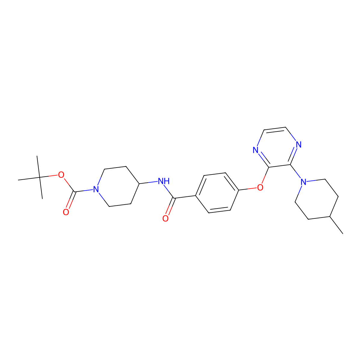 Tert-butyl 4-[(4-{[3-(4-methylpiperidin-1-yl)pyrazin-2-yl]oxy}benzoyl)amino]piperidine-1-carboxylate molecular structure, CAS 1326938-95-7