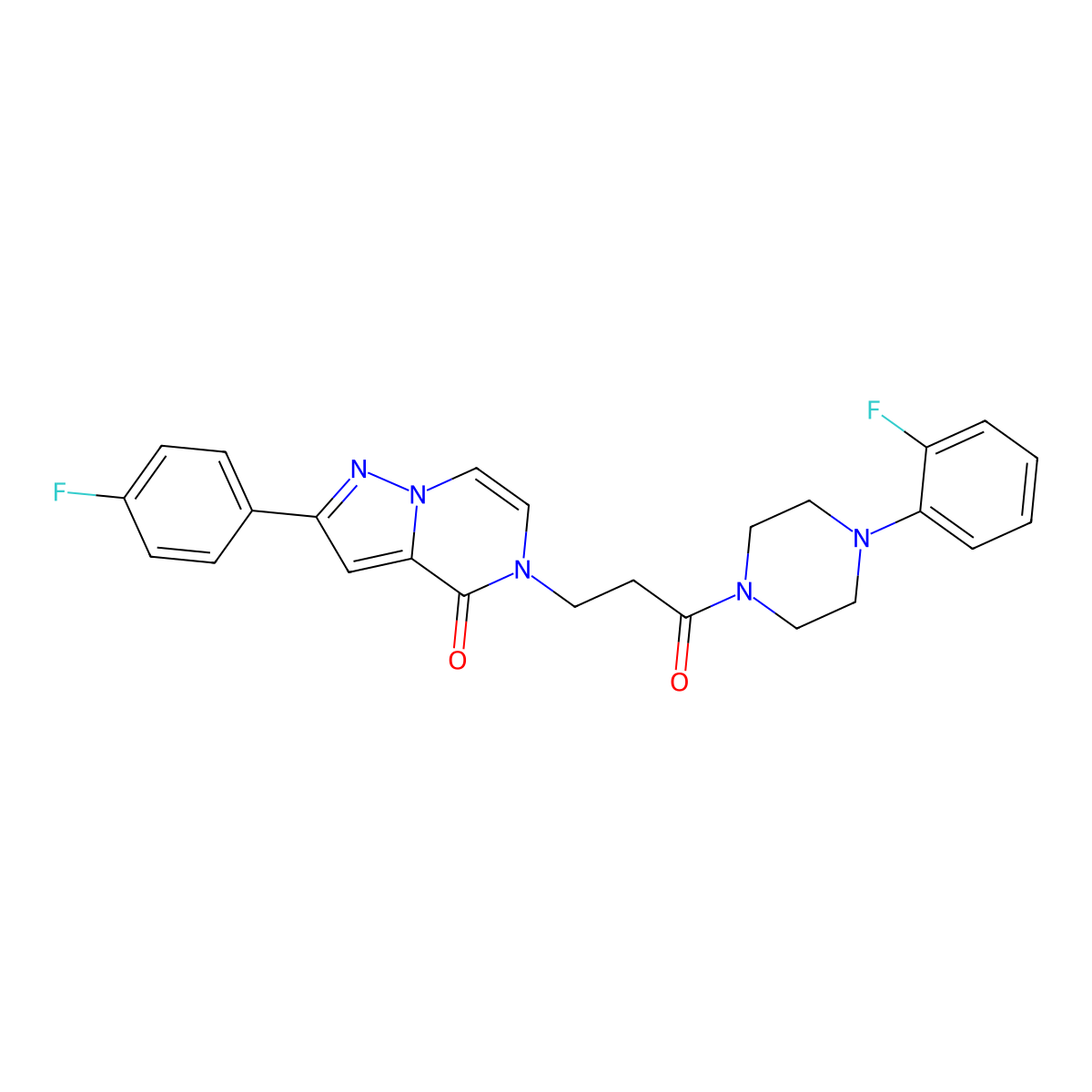 2-(4-fluorophenyl)-5-{3-[4-(2-fluorophenyl)piperazin-1-yl]-3-oxopropyl}pyrazolo[1,5-a]pyrazin-4(5H)-one molecular structure, CAS 1326939-98-3