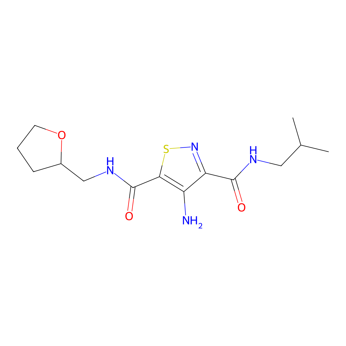 4-amino-N~3~-isobutyl-N~5~-(tetrahydrofuran-2-ylmethyl)isothiazole-3,5-dicarboxamide molecular structure, CAS 1326940-02-6