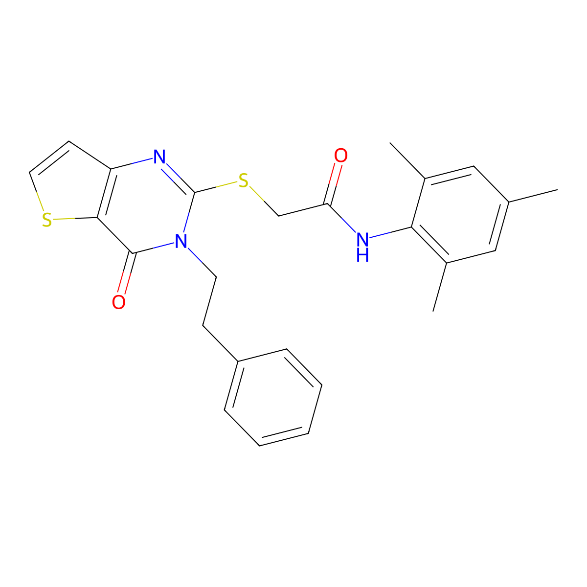 N-mesityl-2-{[4-oxo-3-(2-phenylethyl)-3,4-dihydrothieno[3,2-d]pyrimidin-2-yl]thio}acetamide molecular structure, CAS 1326940-40-2