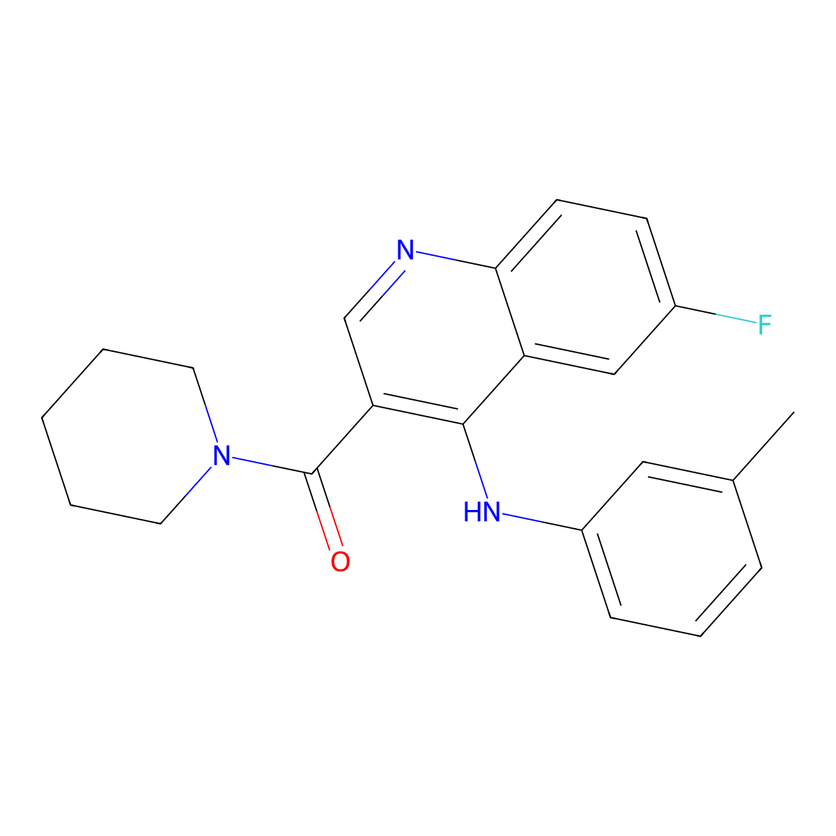(6-Fluoro-4-(m-tolylamino)quinolin-3-yl)(piperidin-1-yl)methanone molecular structure, CAS 1326940-49-1