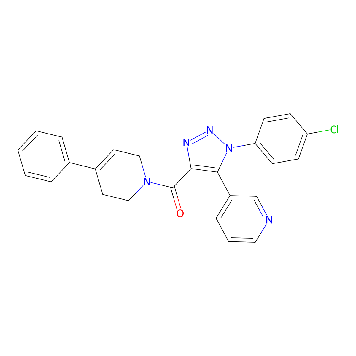(1-(4-chlorophenyl)-5-(pyridin-3-yl)-1H-1,2,3-triazol-4-yl)(4-phenyl-3,6-dihydropyridin-1(2H)-yl)methanone molecular structure, CAS 1326940-89-9