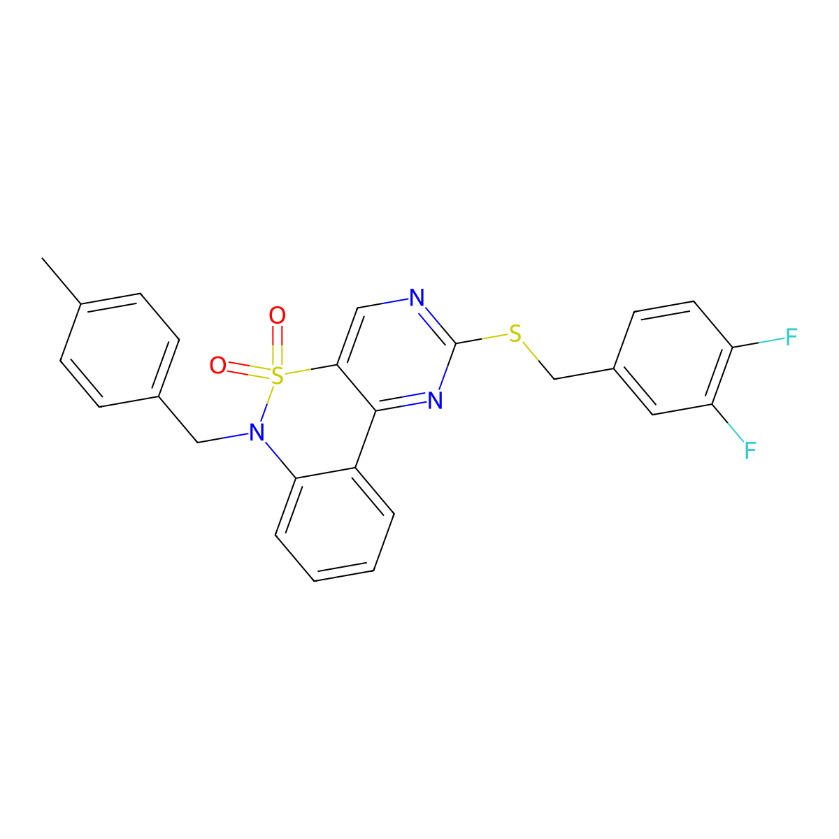 4-{[(3,4-Difluorophenyl)methyl]sulfanyl}-9-[(4-methylphenyl)methyl]-8lambda6-thia-3,5,9-triazatricyclo[8.4.0.0^{2,7}]tetradeca-1(14),2(7),3,5,10,12-hexaene-8,8-dione molecular structure, CAS 1326941-62-1
