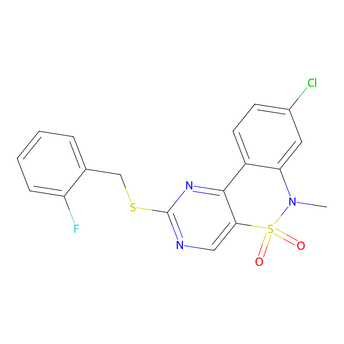 8-chloro-2-[(2-fluorobenzyl)sulfanyl]-6-methyl-6H-pyrimido[5,4-c][2,1]benzothiazine 5,5-dioxide molecular structure, CAS 1326942-03-3