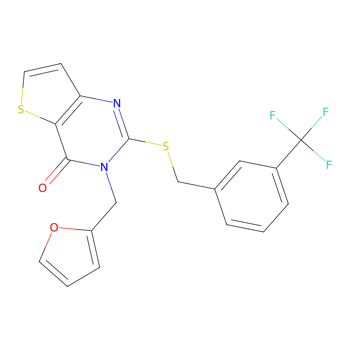 3-(furan-2-ylmethyl)-2-((3-(trifluoromethyl)benzyl)thio)thieno[3,2-d]pyrimidin-4(3H)-one molecular structure, CAS 1326942-12-4