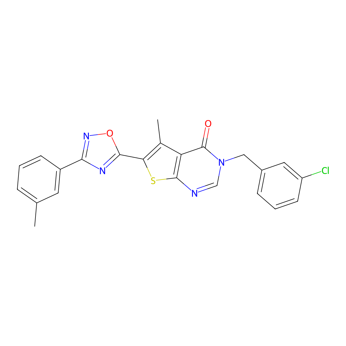 3-(3-chlorobenzyl)-5-methyl-6-[3-(3-methylphenyl)-1,2,4-oxadiazol-5-yl]thieno[2,3-d]pyrimidin-4(3H)-one molecular structure, CAS 1326942-42-0