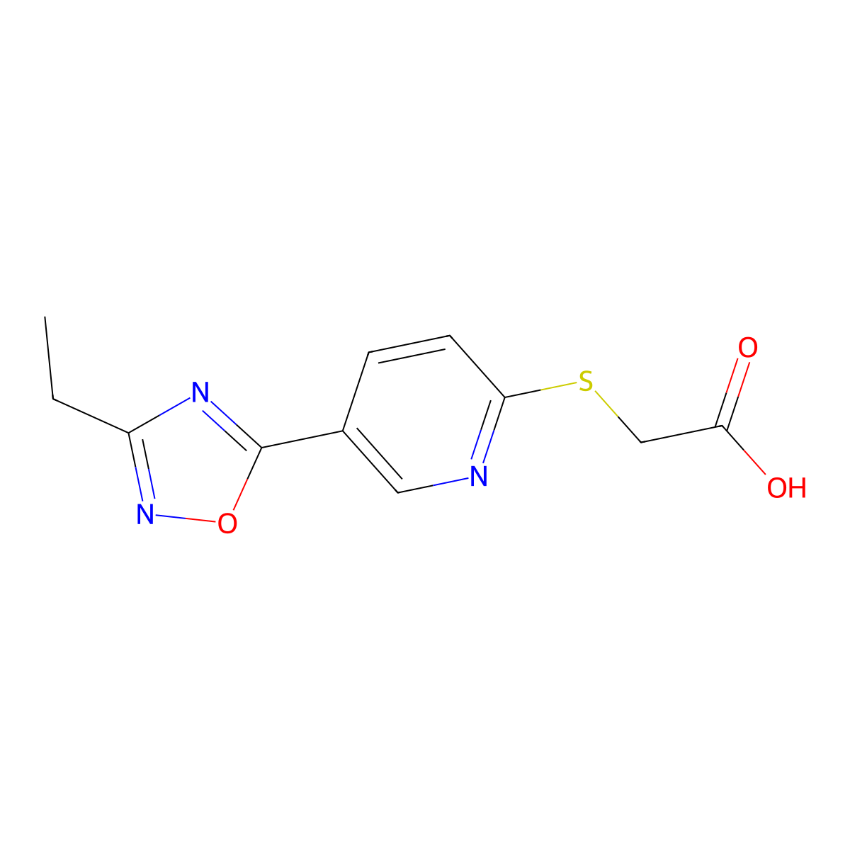 {[5-(3-Ethyl-1,2,4-oxadiazol-5-yl)pyridin-2-yl]sulfanyl}acetic acid molecular structure, CAS 1326942-68-0