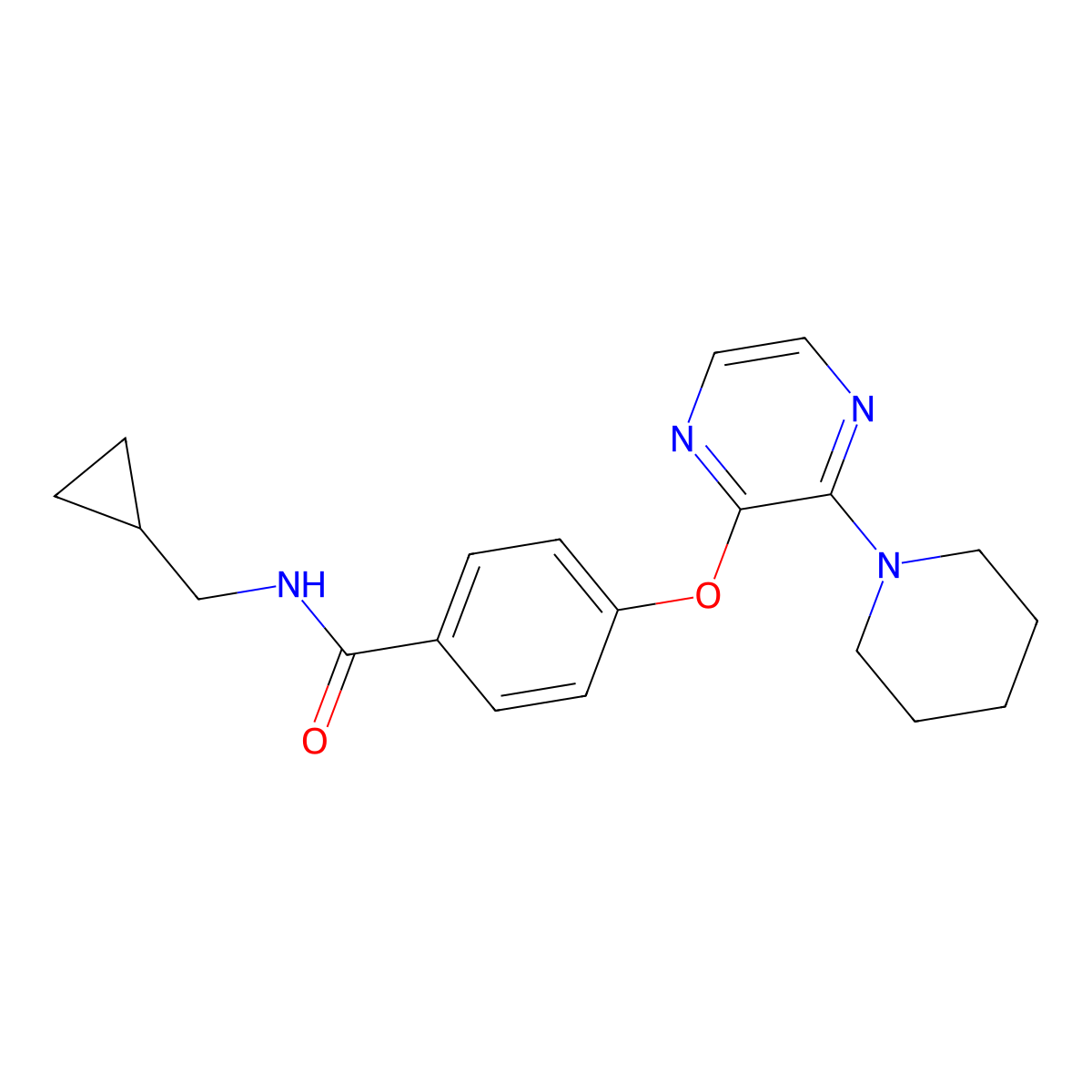 N-(cyclopropylmethyl)-4-[(3-piperidin-1-ylpyrazin-2-yl)oxy]benzamide molecular structure, CAS 1326943-34-3