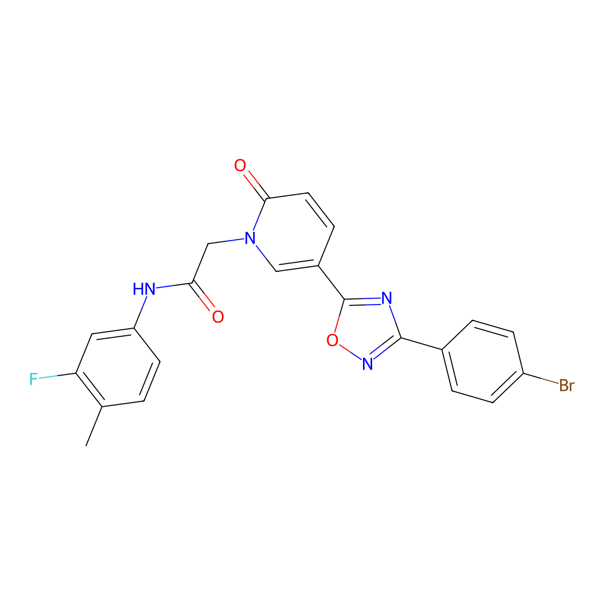 2-(5-(3-(4-bromophenyl)-1,2,4-oxadiazol-5-yl)-2-oxopyridin-1(2H)-yl)-N-(3-fluoro-4-methylphenyl)acetamide molecular structure, CAS 1326944-31-3