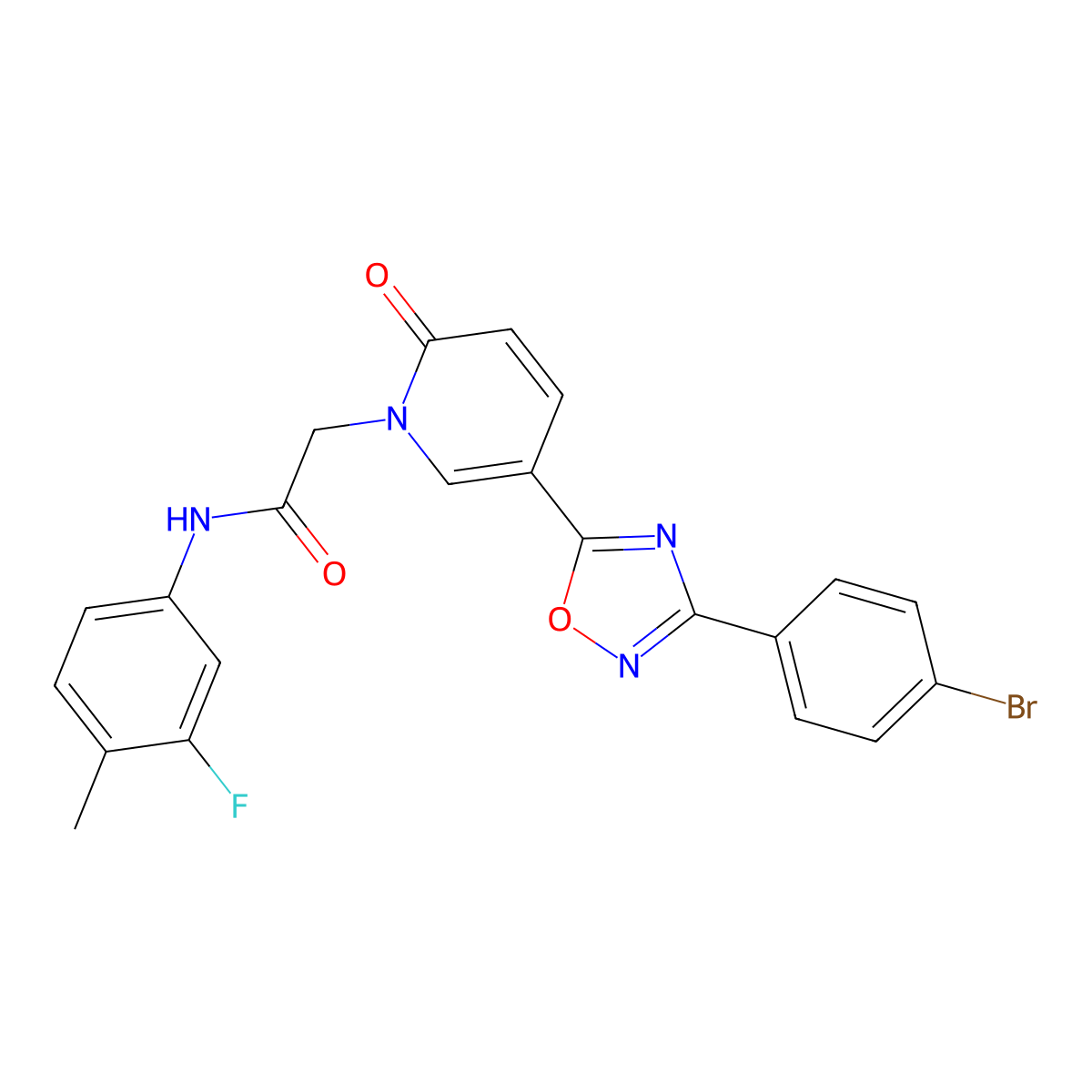 2-(5-(3-(4-bromophenyl)-1,2,4-oxadiazol-5-yl)-2-oxopyridin-1(2H)-yl)-N-(3-fluoro-4-methylphenyl)acetamide molecular structure, CAS 1326944-31-3