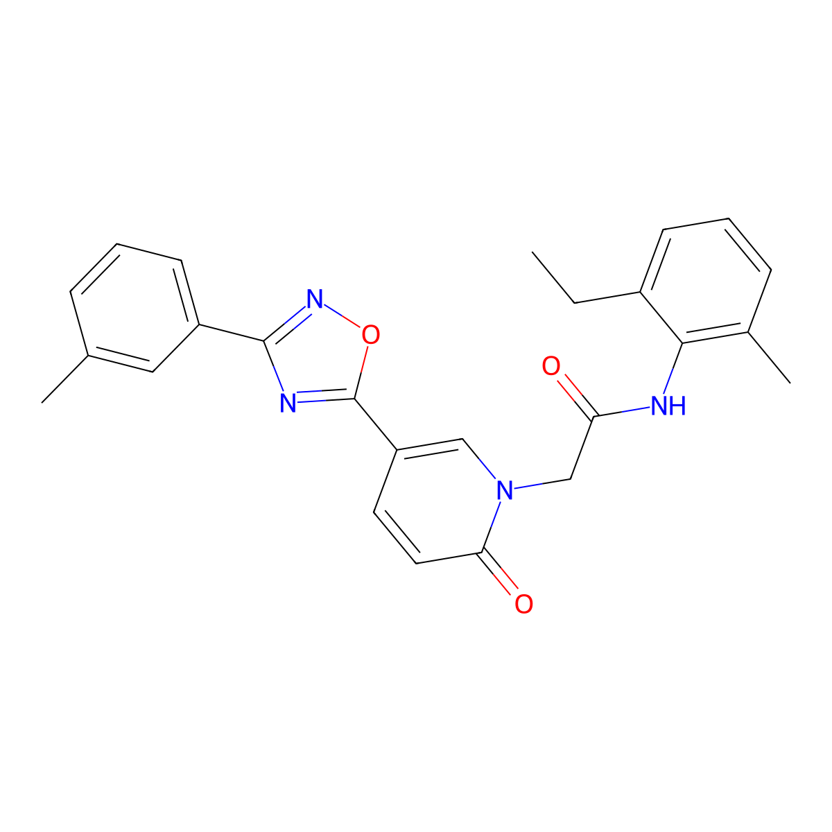 N-(2-ethyl-6-methylphenyl)-2-{5-[3-(3-methylphenyl)-1,2,4-oxadiazol-5-yl]-2-oxopyridin-1(2H)-yl}acetamide molecular structure, CAS 1326944-36-8