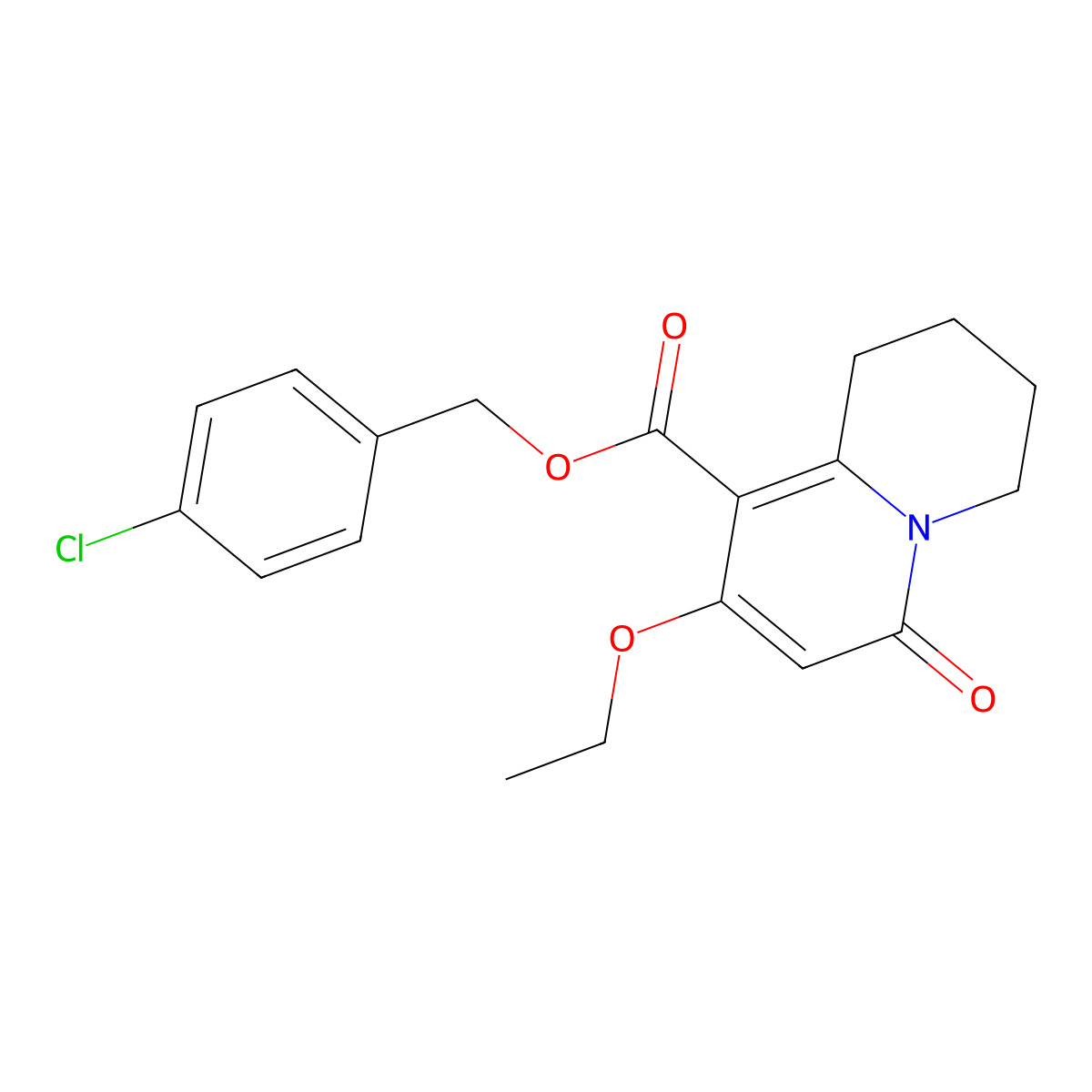 4-chlorobenzyl 8-ethoxy-6-oxo-1,3,4,6-tetrahydro-2H-quinolizine-9-carboxylate molecular structure, CAS 1326954-46-4
