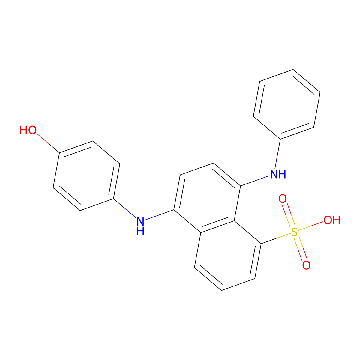 1-Naphthalenesulfonic acid, 5-[(4-hydroxyphenyl)amino]-8-(phenylamino)- molecular structure, CAS 1327-73-7