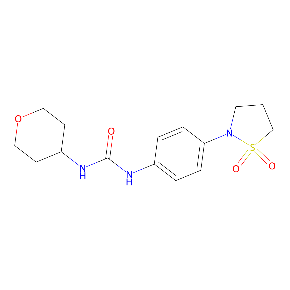 1-(4-(1,1-dioxidoisothiazolidin-2-yl)phenyl)-3-(tetrahydro-2H-pyran-4-yl)urea molecular structure, CAS 1327041-39-3
