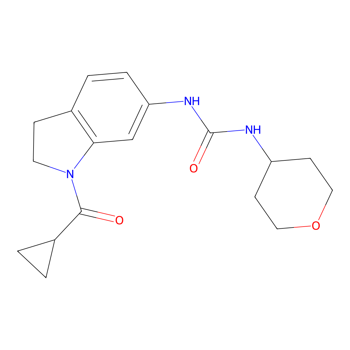 1-(1-(cyclopropanecarbonyl)indolin-6-yl)-3-(tetrahydro-2H-pyran-4-yl)urea molecular structure, CAS 1327042-04-5