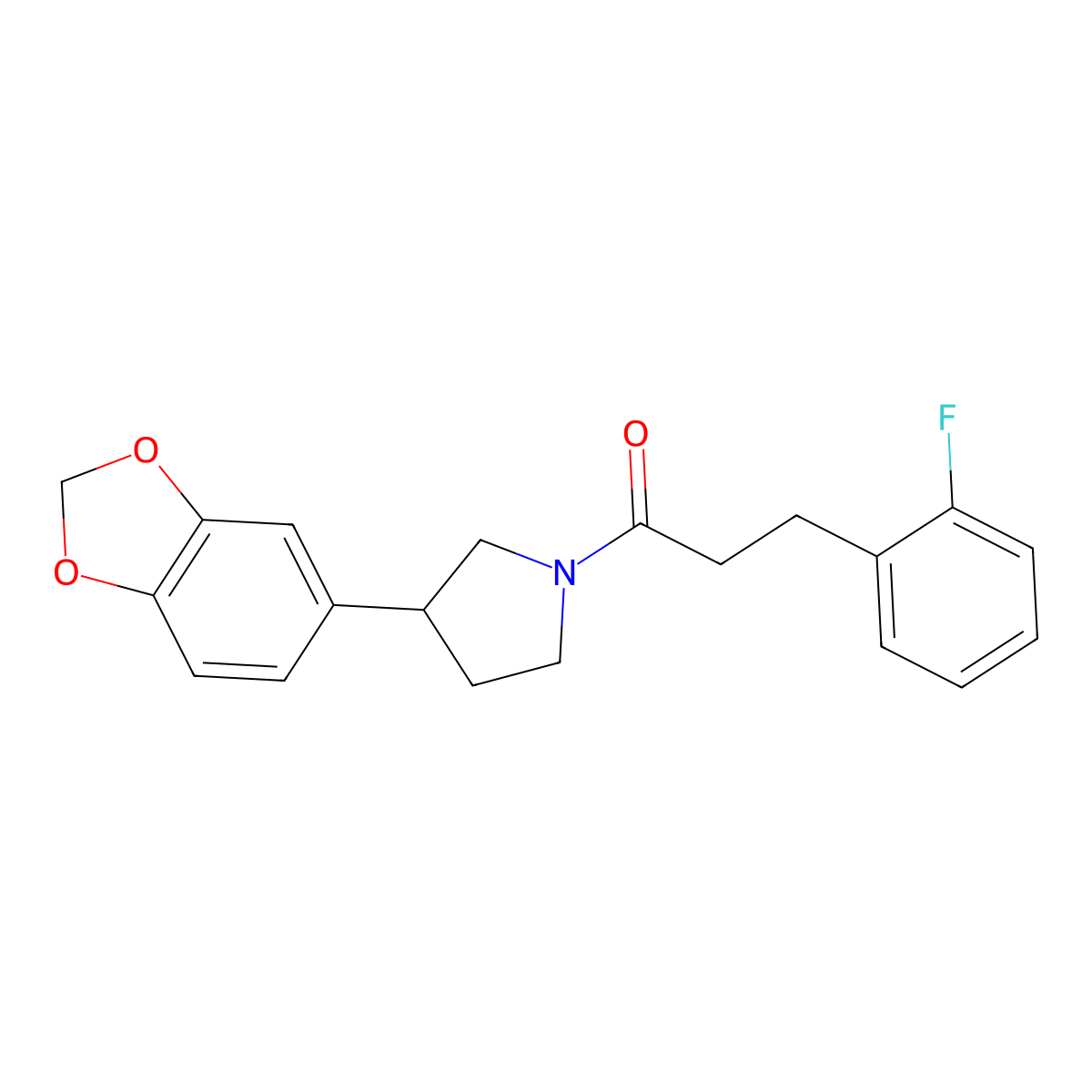 1-(3-(Benzo[d][1,3]dioxol-5-yl)pyrrolidin-1-yl)-3-(2-fluorophenyl)propan-1-one molecular structure, CAS 1327061-08-4
