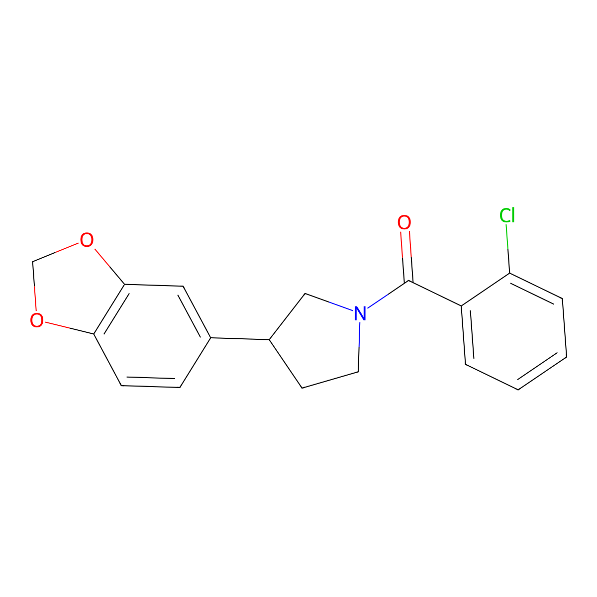 (3-(Benzo[d][1,3]dioxol-5-yl)pyrrolidin-1-yl)(2-chlorophenyl)methanone molecular structure, CAS 1327103-26-3