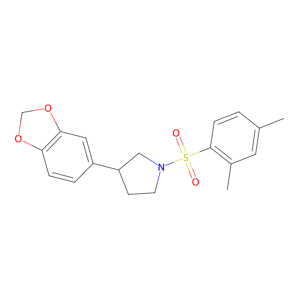3-(Benzo[d][1,3]dioxol-5-yl)-1-((2,4-dimethylphenyl)sulfonyl)pyrrolidine molecular structure, CAS 1327103-32-1