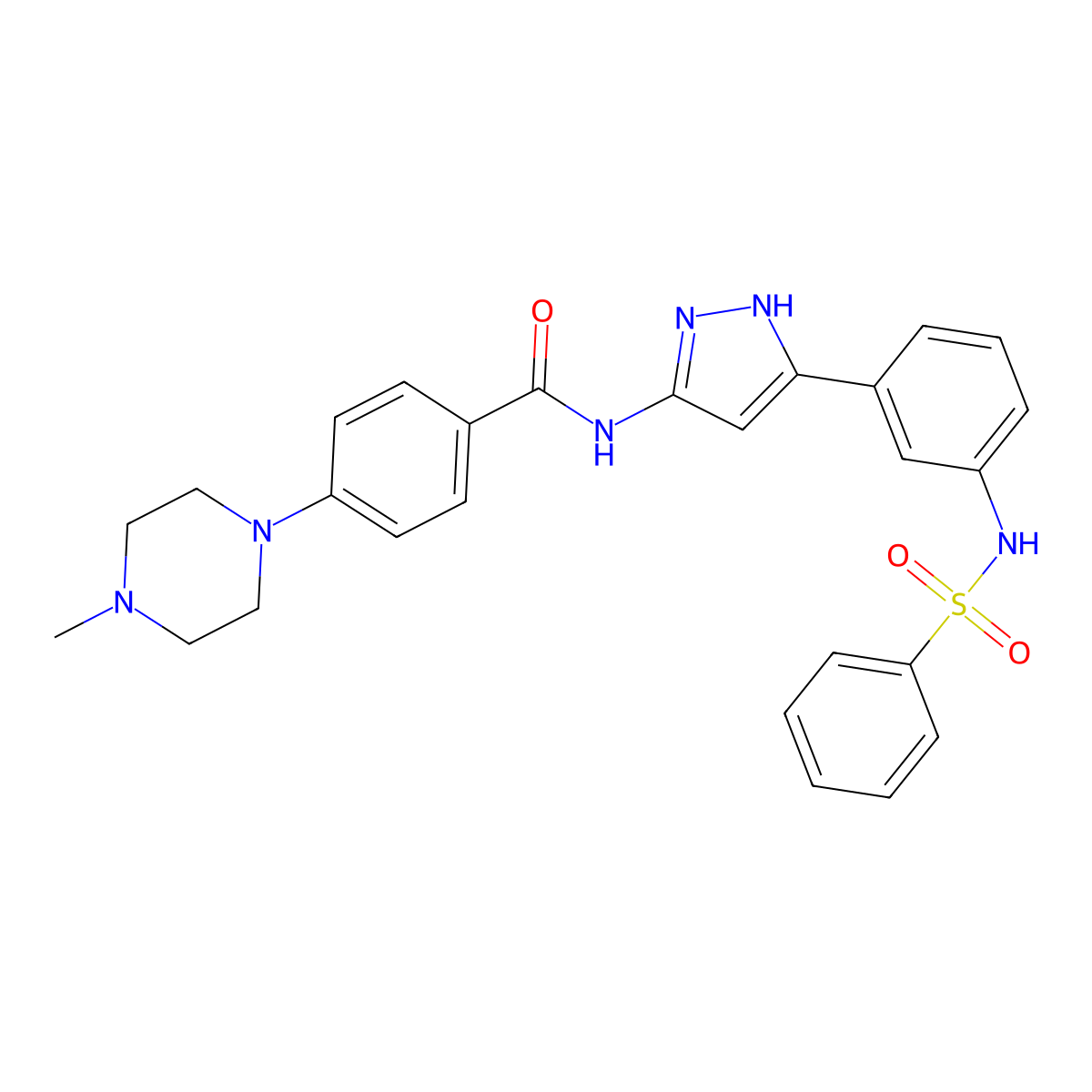 N-[5-[3-(benzenesulfonamido)phenyl]-1H-pyrazol-3-yl]-4-(4-methylpiperazin-1-yl)benzamide molecular structure, CAS 1327167-19-0