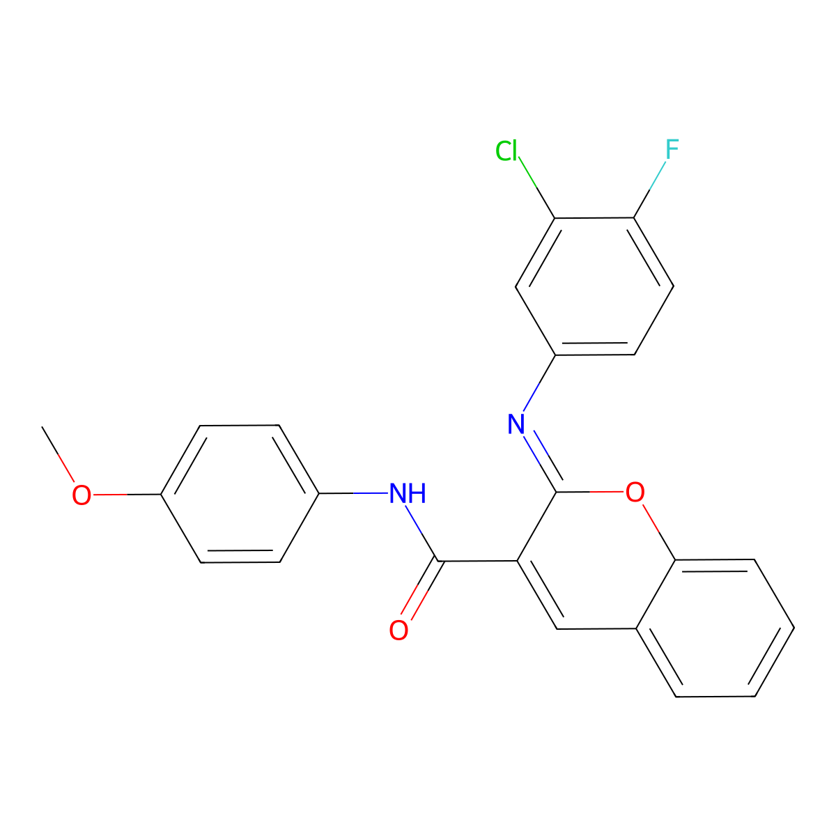 (2Z)-2-[(3-chloro-4-fluorophenyl)imino]-N-(4-methoxyphenyl)-2H-chromene-3-carboxamide molecular structure, CAS 1327168-08-0