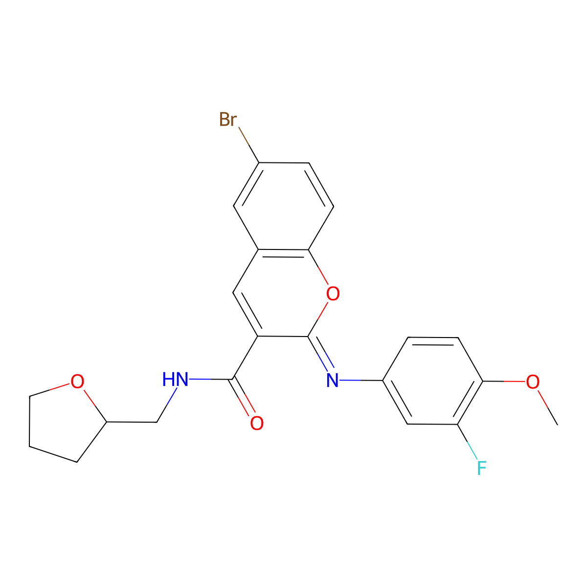 (2Z)-6-bromo-2-[(3-fluoro-4-methoxyphenyl)imino]-N-(tetrahydrofuran-2-ylmethyl)-2H-chromene-3-carboxamide molecular structure, CAS 1327168-12-6